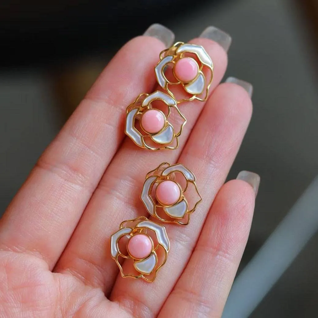 Rose Pink Queen Conch Pearl Earrings