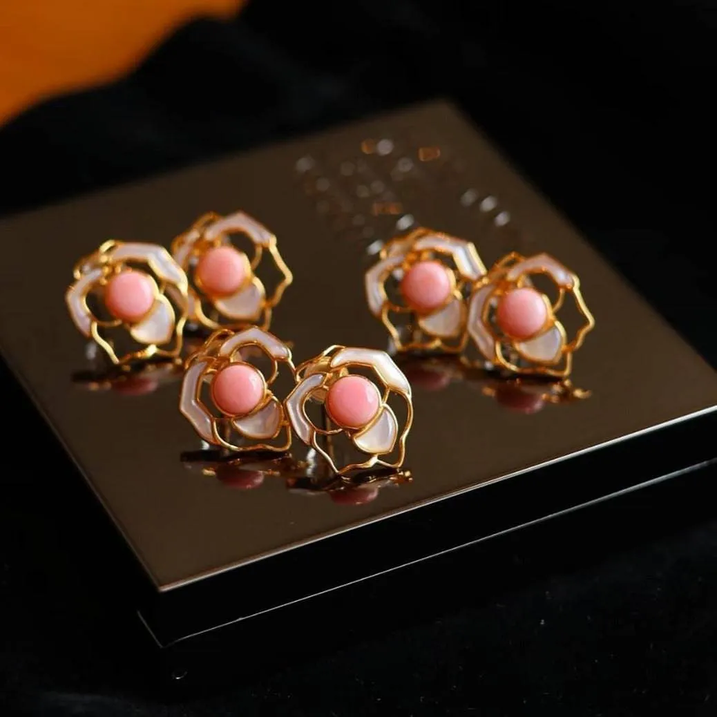 Rose Pink Queen Conch Pearl Earrings