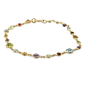 Round Faceted Multi Gem Bracelet - 18ct Yellow Gold