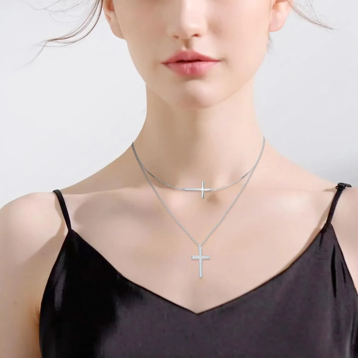 S925 Sterling Silver Faith Cross Pendant Necklace Christian Jewelry Gifts for Women