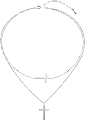 S925 Sterling Silver Faith Cross Pendant Necklace Christian Jewelry Gifts for Women