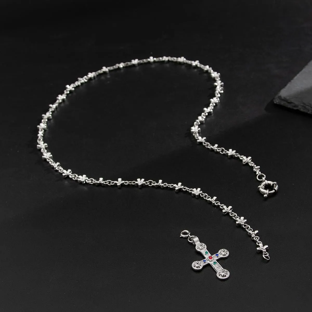 Shiny Cross Pendant Necklace for Women Fashion Molecule Chain necklace Statement Y2K Ins Party Jewelry