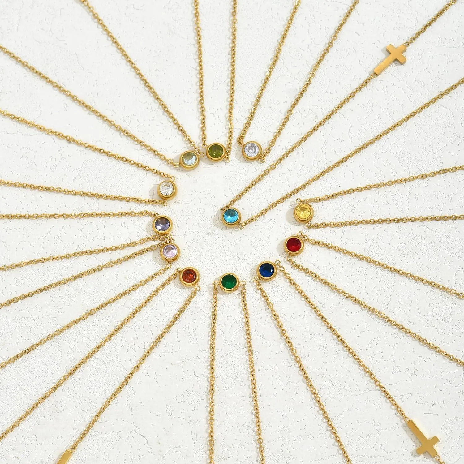 Sideways Cross Necklace for Women 18K Gold Plated Dainty Birthstone Cross Choker Necklace Adjustable Stainless Steel Religious Faith Jewelry