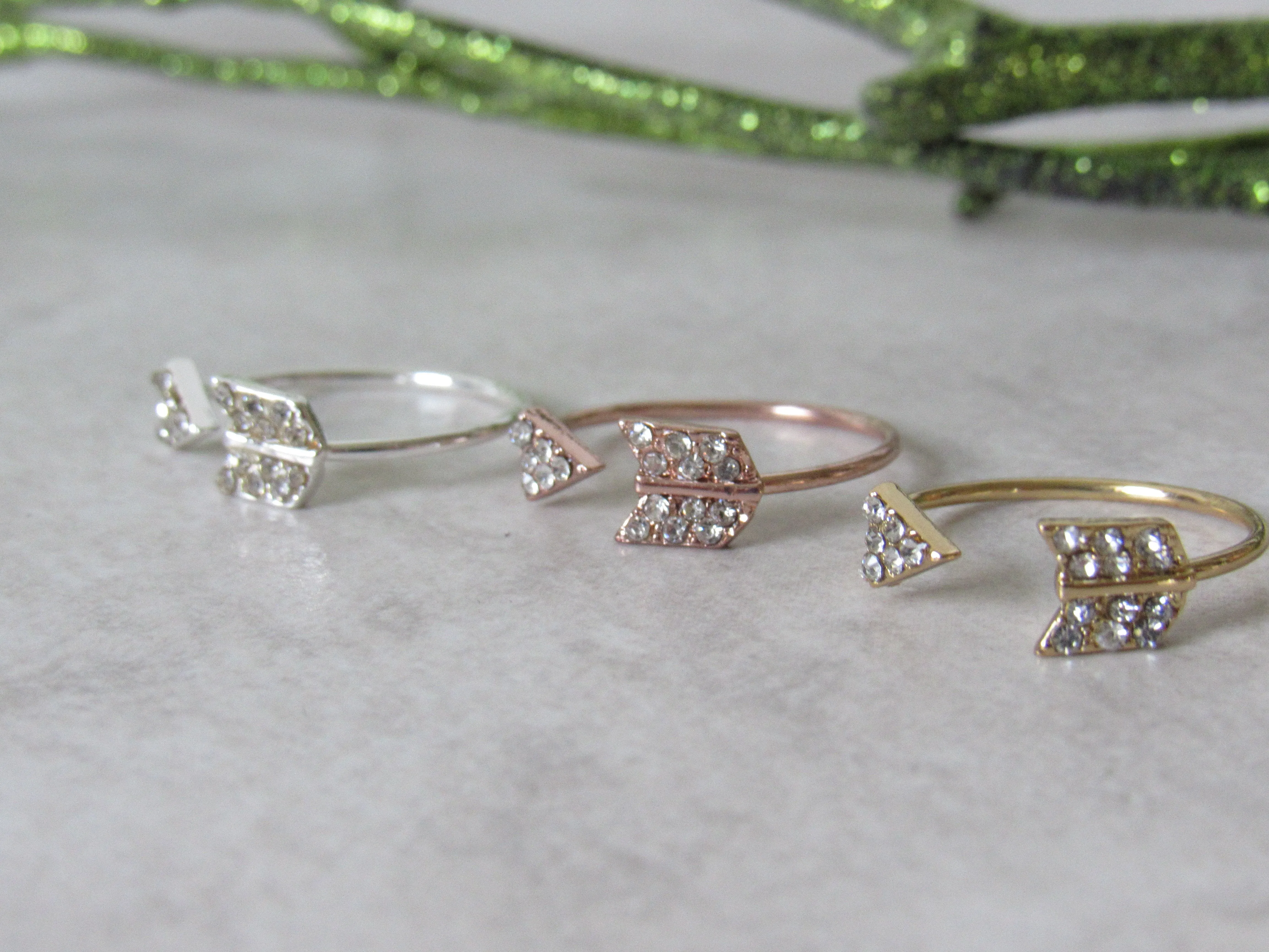 Silver Jeweled Arrow Rings