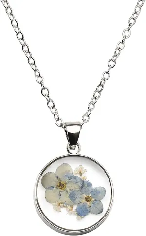 Silver Pressed Flower Necklace for Women - Forget Me Not Necklaces for Daughter, Mom, Sister, Aunt, Grandma, Wife, GF - Floral Gifts for Bestie, Couples