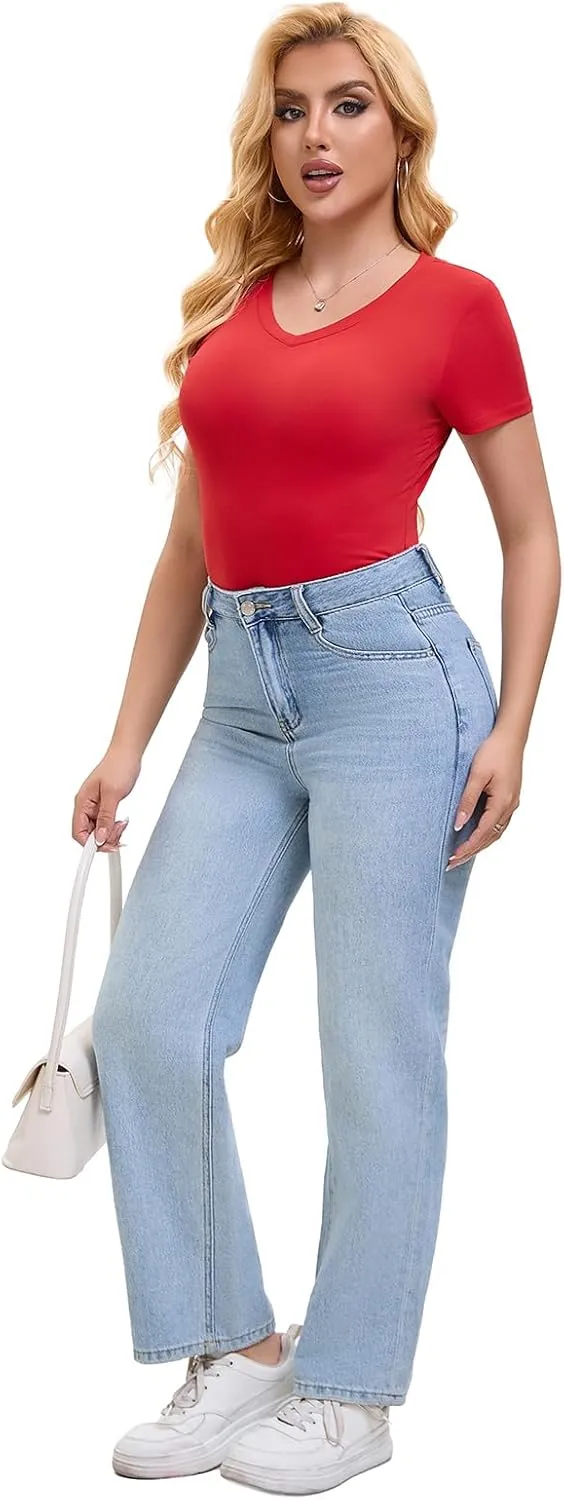 SKYZOO Short Sleve V Neck T Shirts Crop Tops for Women Cute Trendy Going Out Summer Tops 2025