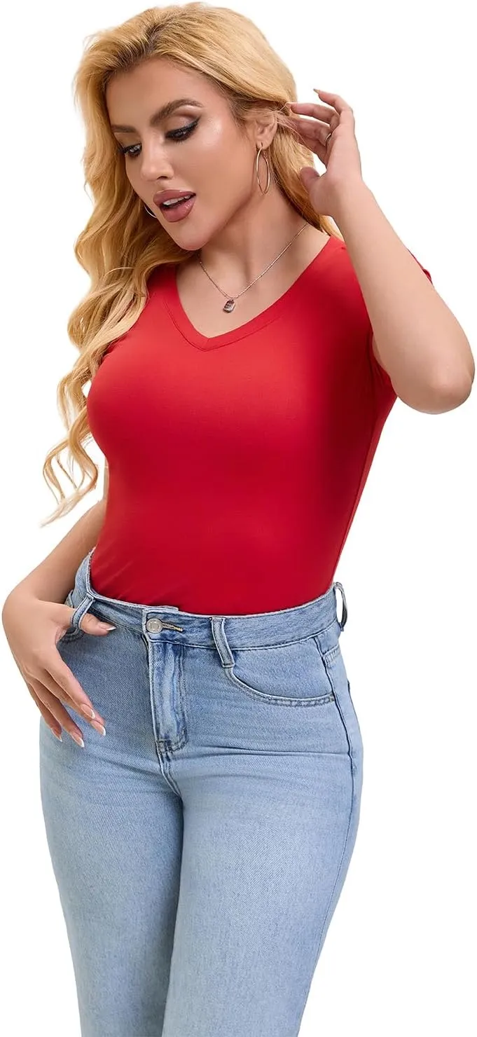 SKYZOO Short Sleve V Neck T Shirts Crop Tops for Women Cute Trendy Going Out Summer Tops 2025