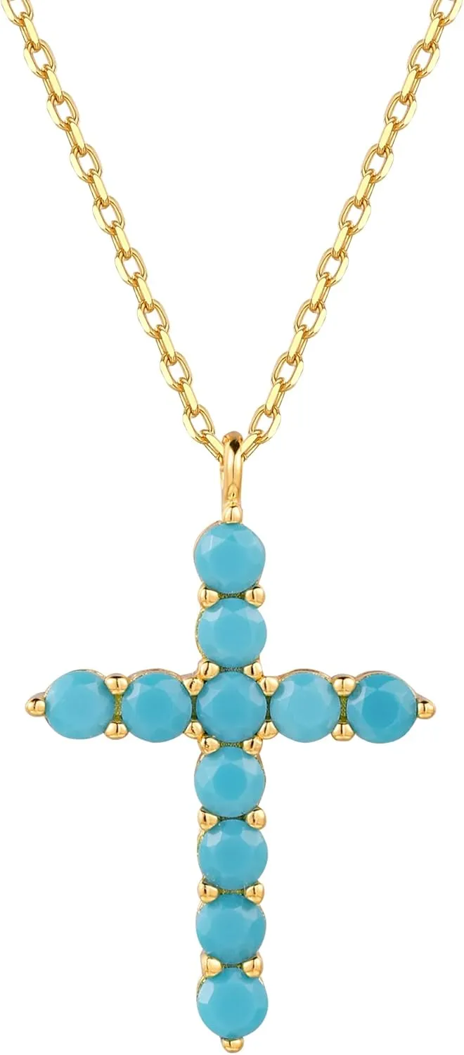 S.Leaf Cross Necklace for Women Sterling Silver Gold Birthstone Cross Chain Cubic Zirconia Necklaces Best Friend Birthday Gifts for Women Sister Mom Wife Her Friend Party