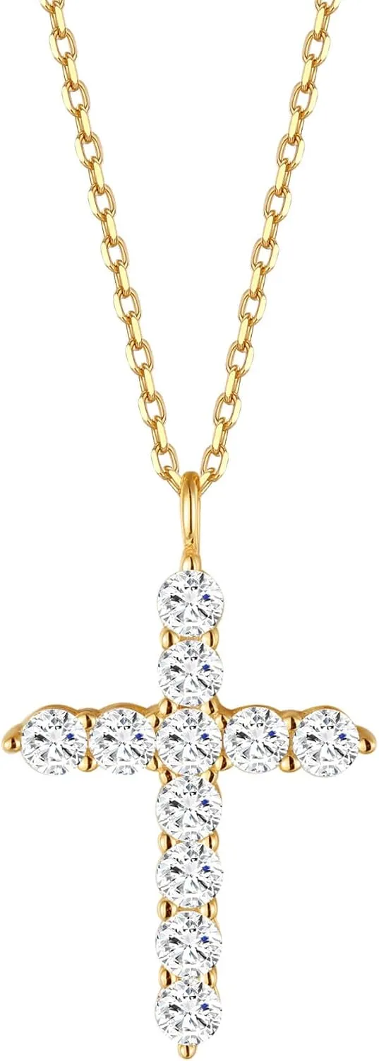 S.Leaf Cross Necklace for Women Sterling Silver Gold Birthstone Cross Chain Cubic Zirconia Necklaces Best Friend Birthday Gifts for Women Sister Mom Wife Her Friend Party