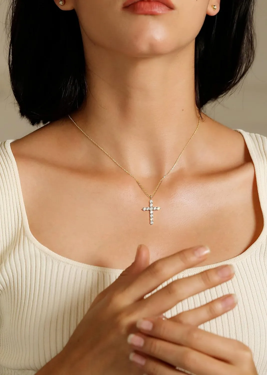 S.Leaf Cross Necklace for Women Sterling Silver Gold Birthstone Cross Chain Cubic Zirconia Necklaces Best Friend Birthday Gifts for Women Sister Mom Wife Her Friend Party