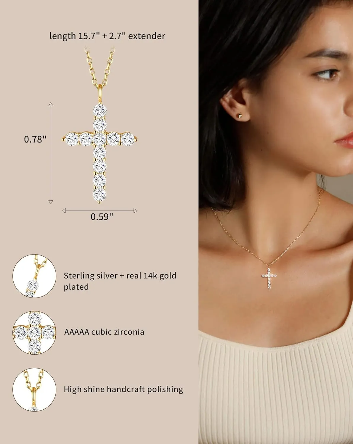 S.Leaf Cross Necklace for Women Sterling Silver Gold Birthstone Cross Chain Cubic Zirconia Necklaces Best Friend Birthday Gifts for Women Sister Mom Wife Her Friend Party
