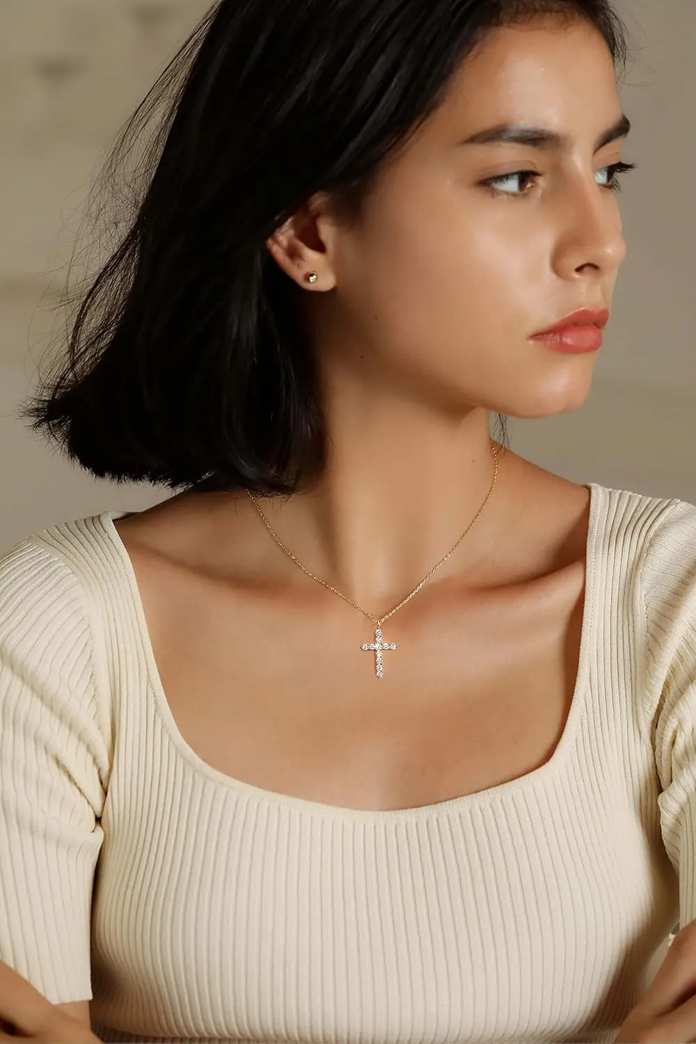 S.Leaf Cross Necklace for Women Sterling Silver Gold Birthstone Cross Chain Cubic Zirconia Necklaces Best Friend Birthday Gifts for Women Sister Mom Wife Her Friend Party