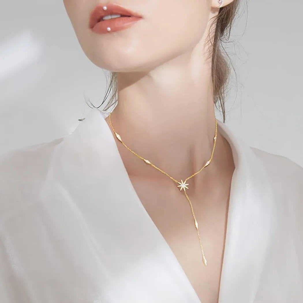 SLUYNZ 925 Sterling Silver Star Y Necklace for Women Teens CZ Star Necklace Choker Necklace Pendant