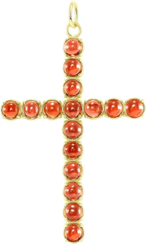 Solid 10k Gold Cabochon Garnet Statement Cross Pendant Necklace - 3mm Garnet Pendant Necklaces in 16 to 22 Chain Length - Non Tarnish Gold Necklaces for Women - Religious Gold Jewelry Gift