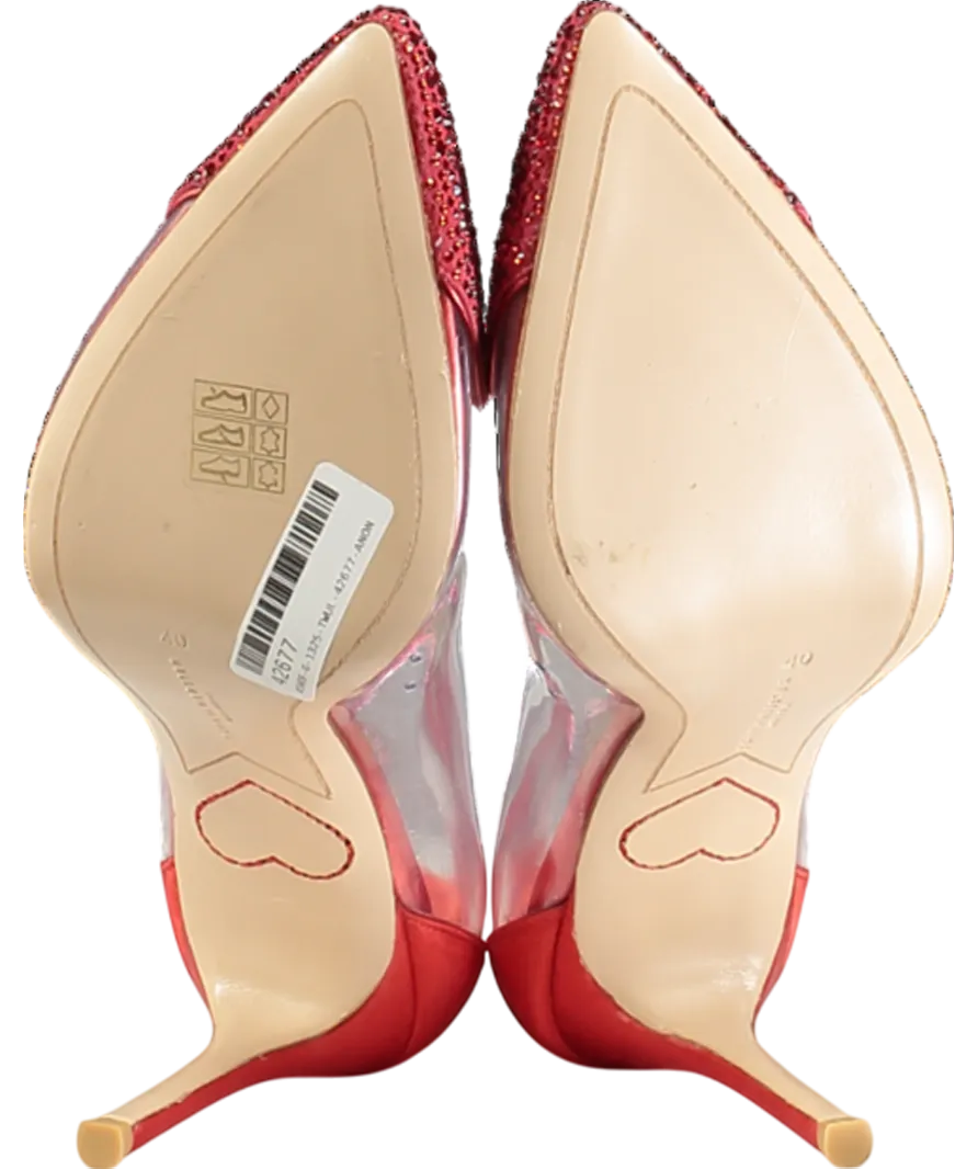 Sophia Webster Red Amora Heart-embellished Leather, Satin And Vinyl Heeled Courts UK 7 EU 40 