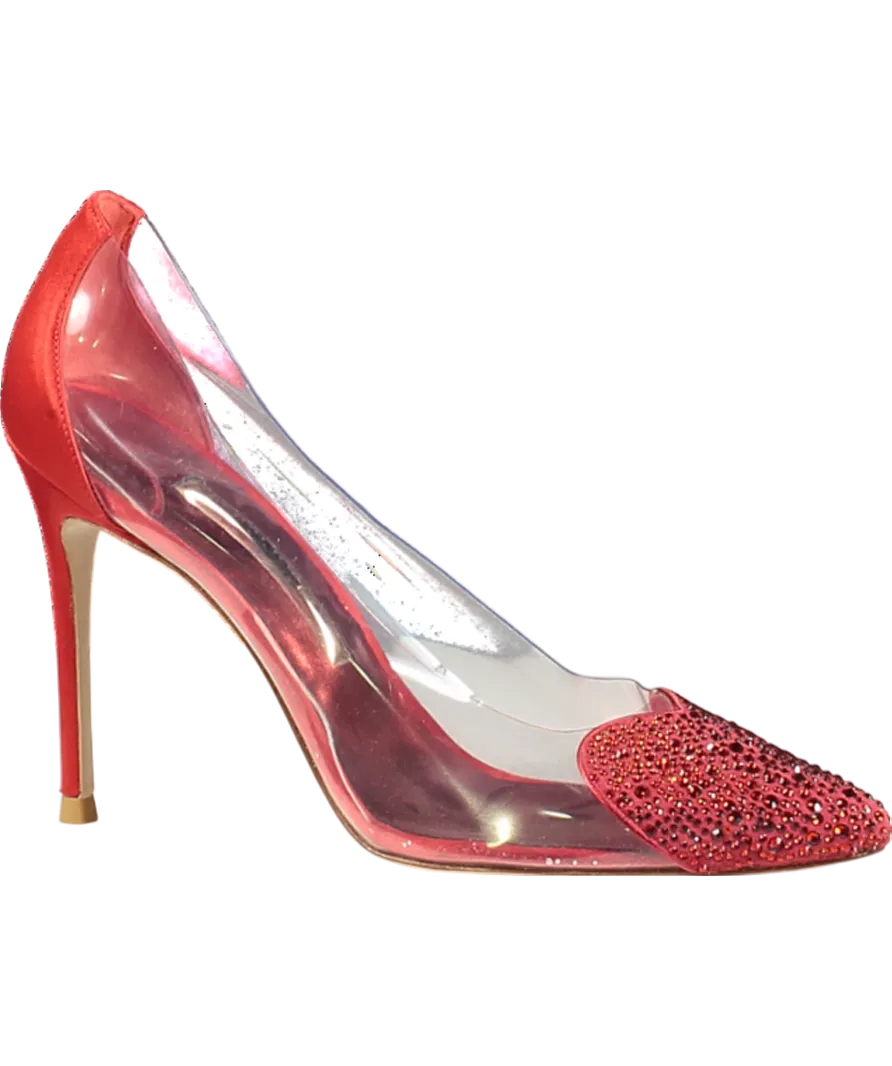 Sophia Webster Red Amora Heart-embellished Leather, Satin And Vinyl Heeled Courts UK 7 EU 40 
