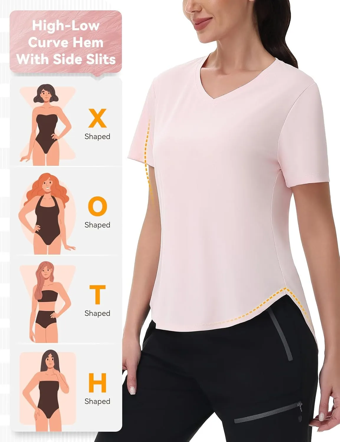 SPEXIAL Women's Short Sleeve Sun Shirt UPF 50  V Neck Hiking Workout Tops Moisture Wicking Quick Dry T-Shirts