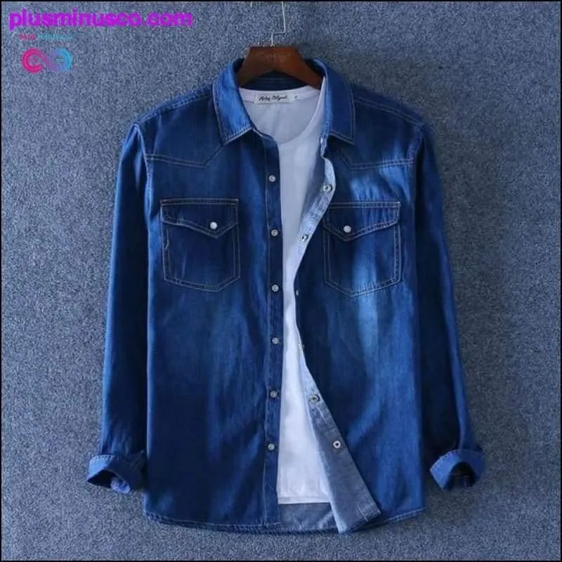 Spring Autumn Men Denim Thin Shirt Long Sleeve Soft 100%