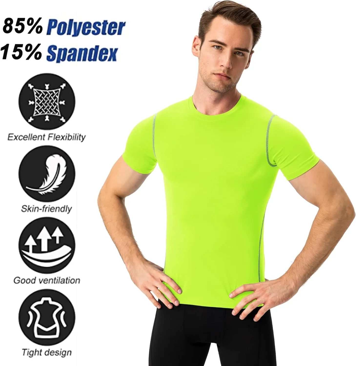 SPVISE 1 or 2 Pack Men's Compression Shirts Short Sleeve Athletic Workout T-Shirt Running Tops Cool Dry Active Gym Undershirt