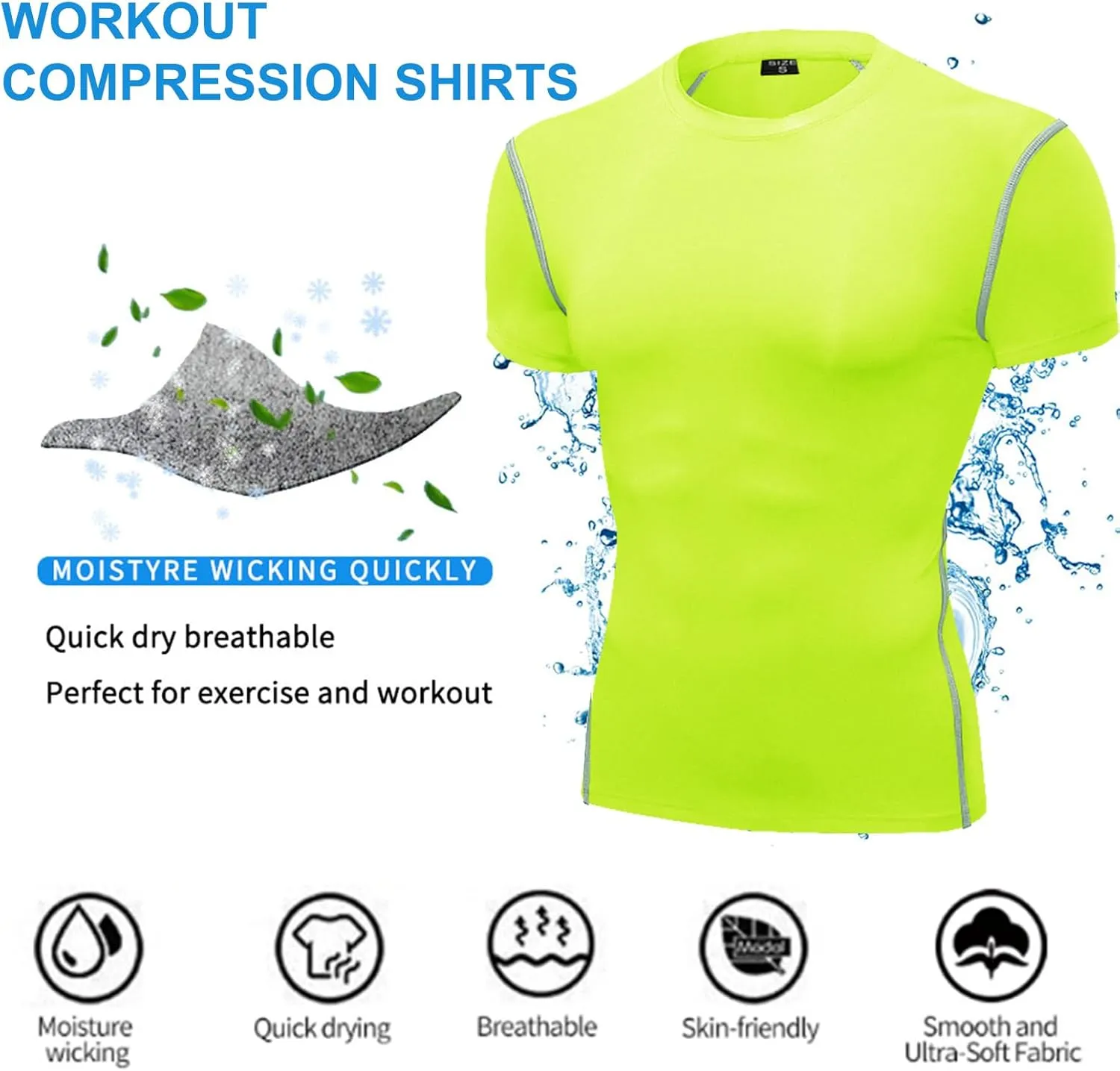 SPVISE 1 or 2 Pack Men's Compression Shirts Short Sleeve Athletic Workout T-Shirt Running Tops Cool Dry Active Gym Undershirt