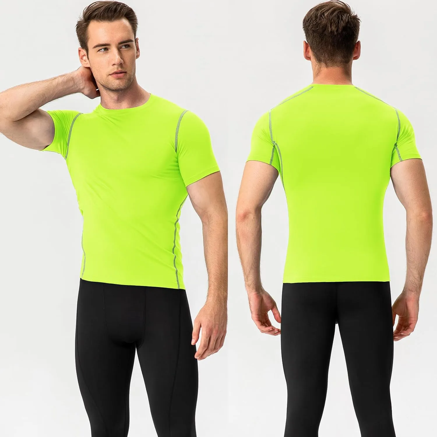 SPVISE 1 or 2 Pack Men's Compression Shirts Short Sleeve Athletic Workout T-Shirt Running Tops Cool Dry Active Gym Undershirt