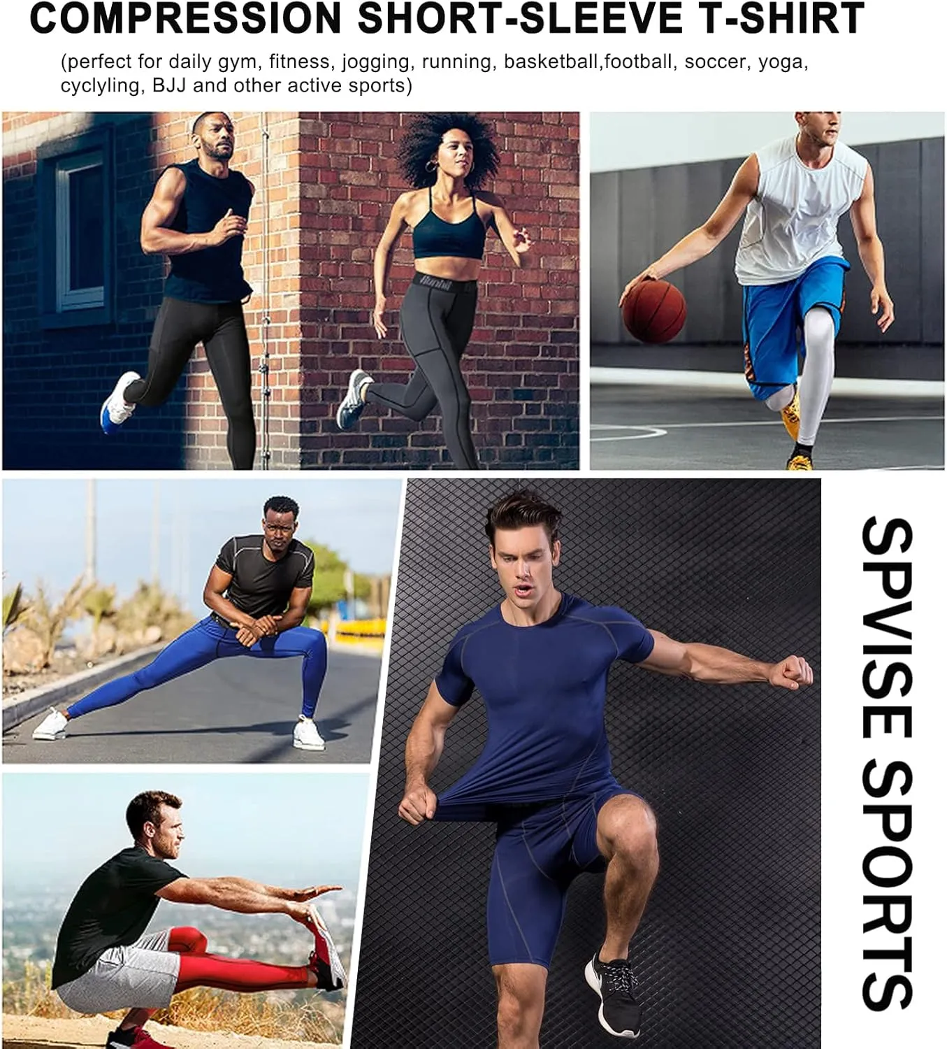 SPVISE 1 or 2 Pack Men's Compression Shirts Short Sleeve Athletic Workout T-Shirt Running Tops Cool Dry Active Gym Undershirt