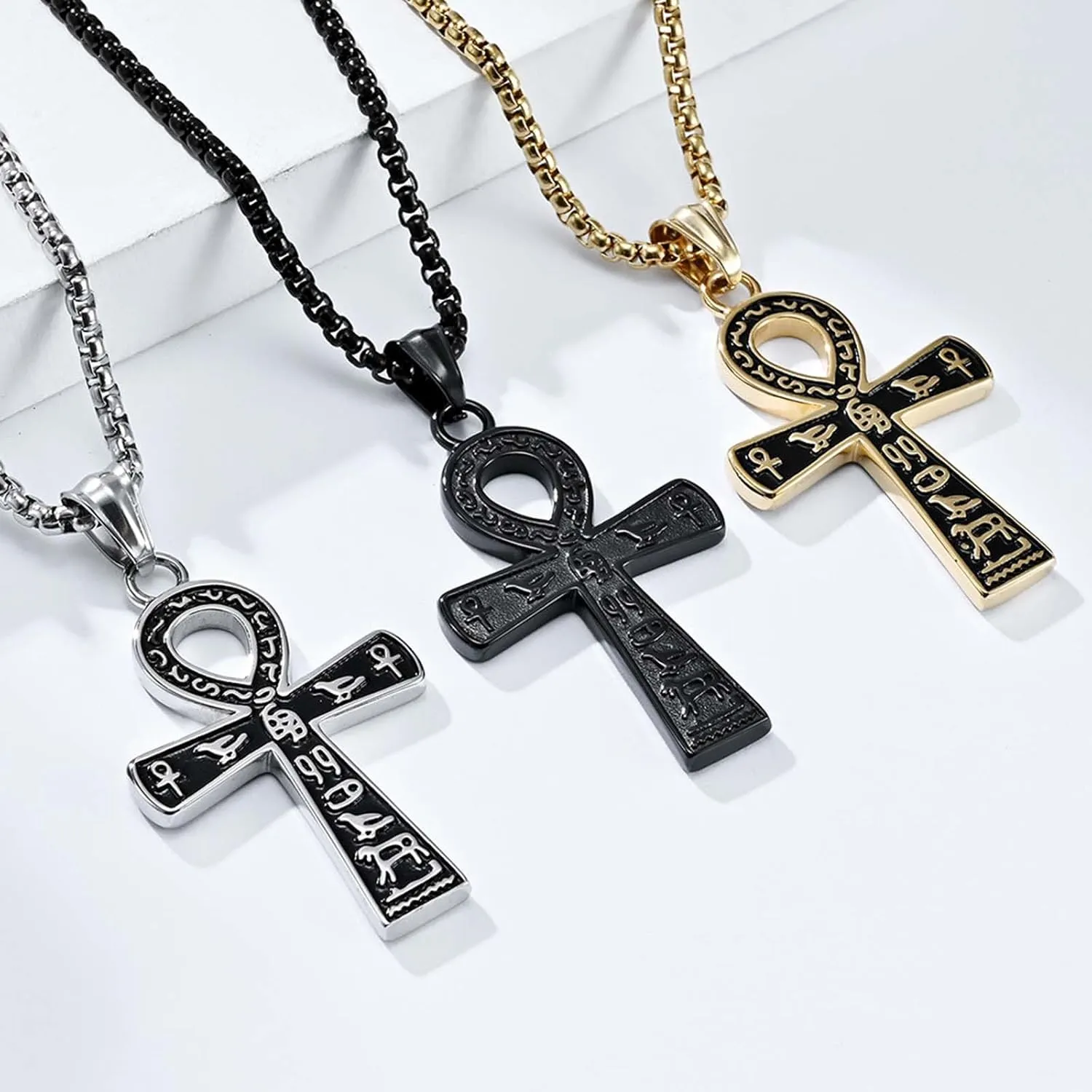 Stainless Steel Ankh Cross Necklace for Man and Women