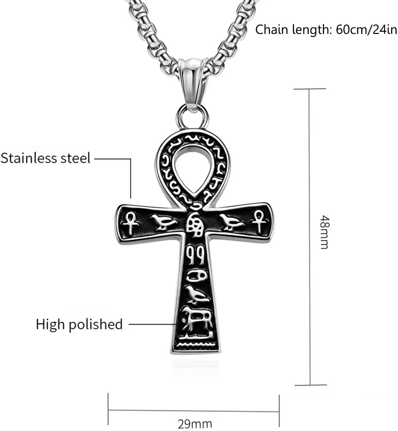 Stainless Steel Ankh Cross Necklace for Man and Women