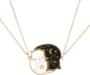 Stainless Steel Best Friends Matching Necklace for 2, Black White Cat Pendant 2PCS Couple BFF Jewelry for Women