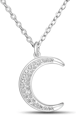 Star Necklaces For Women Crescent Moon Necklace Sterling Silver, Moon And Star Necklace as Moon Phase Necklace Crescent Moon Jewelry For Women, Silver Moon Star Necklaces for Teens
