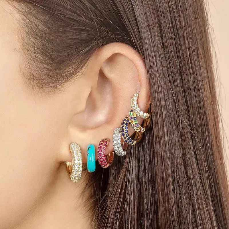 Statement Gemstone Pave Hoop Earring