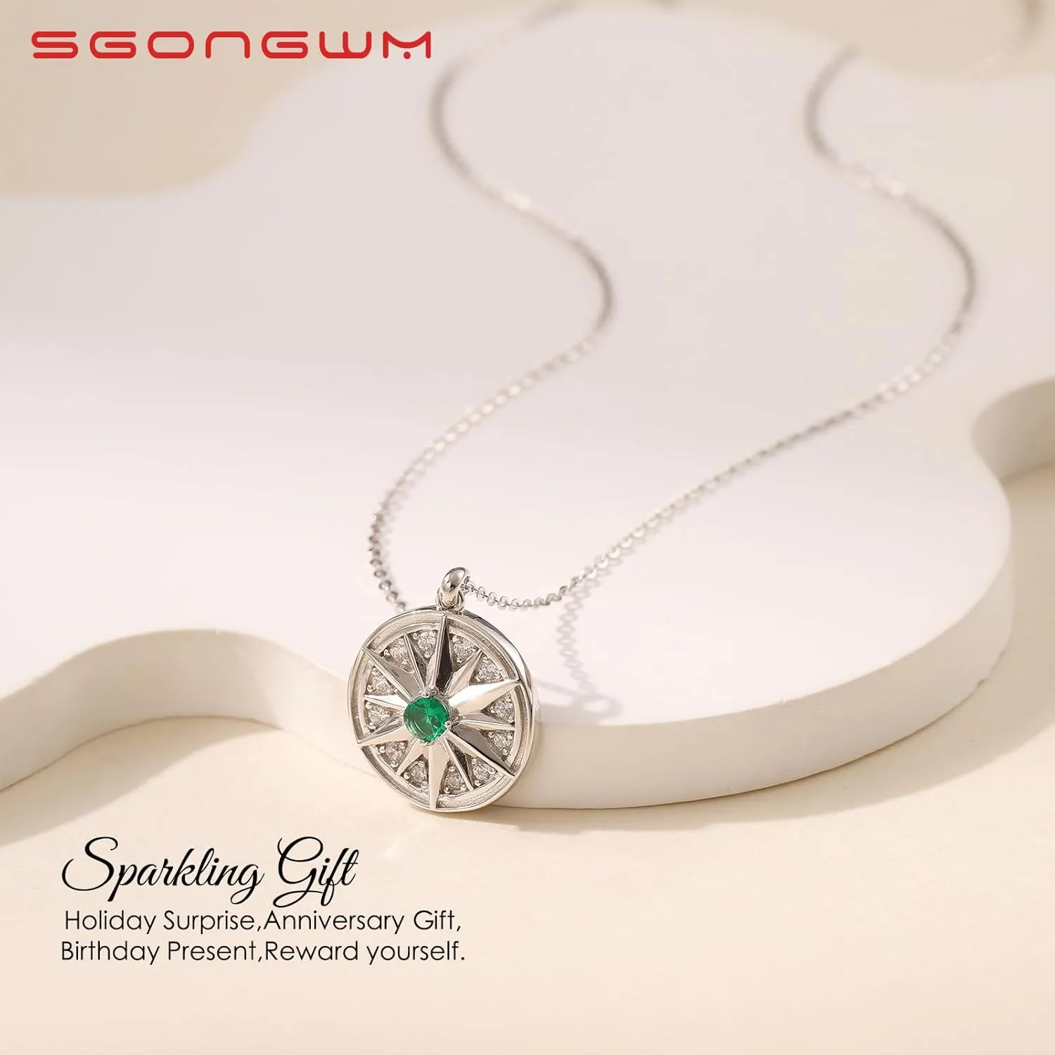 Sterling Silver Necklace for Women, Silver Jewelry Gift, Silver Compass Necklace, Compass Birthstone Necklace for Women Birthday gifts Women, Gifts for Wife Her Girlfriend on Anniversaries