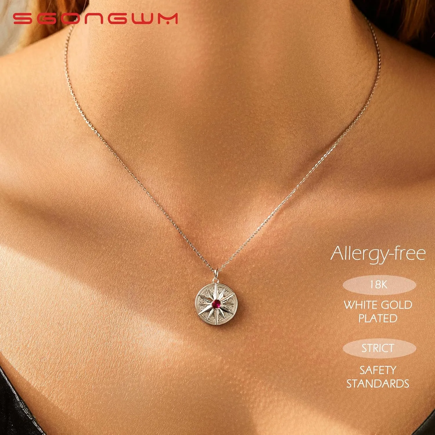 Sterling Silver Necklace for Women, Silver Jewelry Gift, Silver Compass Necklace, Compass Birthstone Necklace for Women Birthday gifts Women, Gifts for Wife Her Girlfriend on Anniversaries
