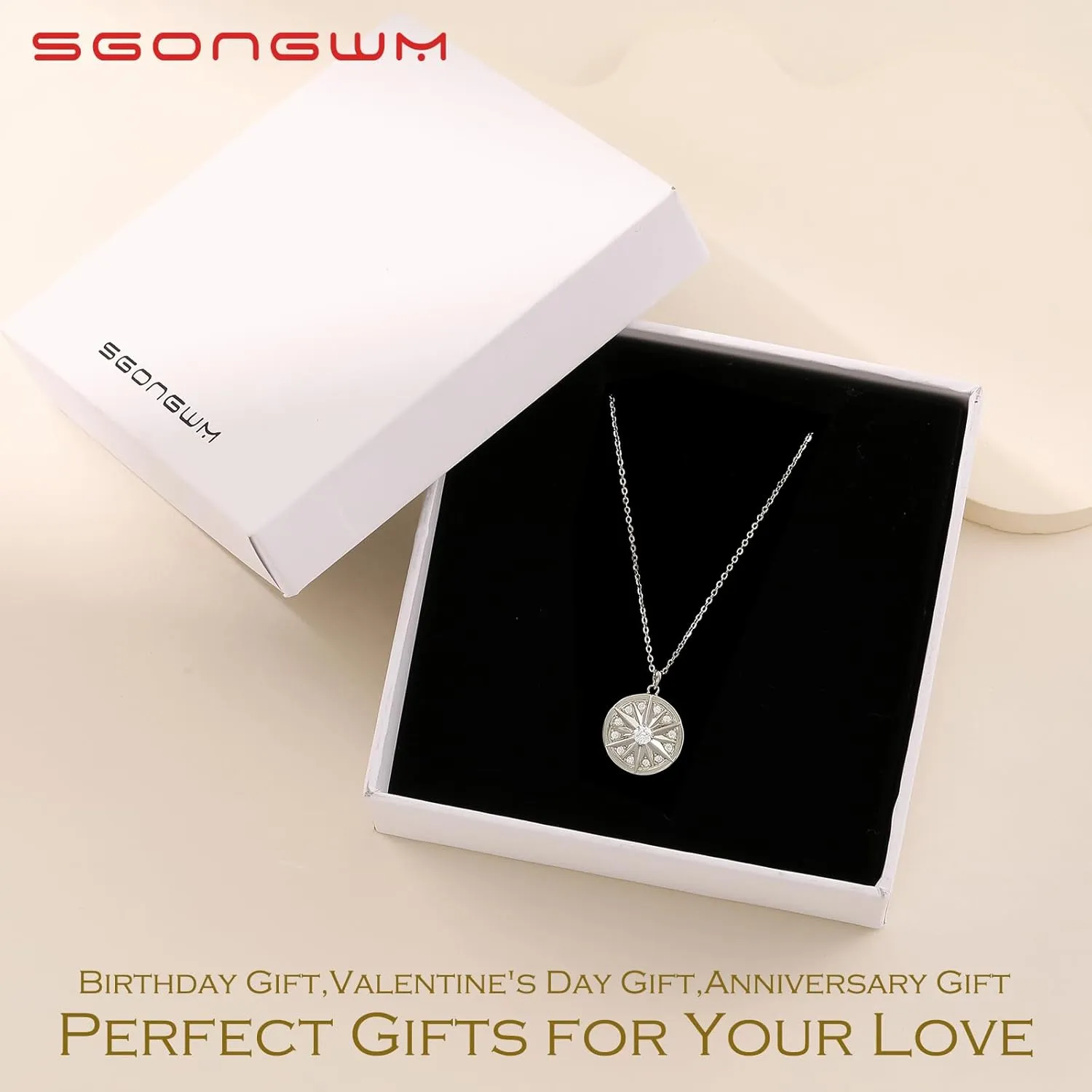Sterling Silver Necklace for Women, Silver Jewelry Gift, Silver Compass Necklace, Compass Birthstone Necklace for Women Birthday gifts Women, Gifts for Wife Her Girlfriend on Anniversaries