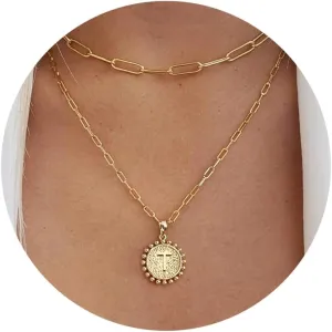 STORUP Gold Layered Initial Necklaces for Women Trendy, Paperclip Link Chain Necklace Personalized Letter A-Z Coin Initial Pendant Necklace Gold Layered Necklaces for Women Trendy Jewelry