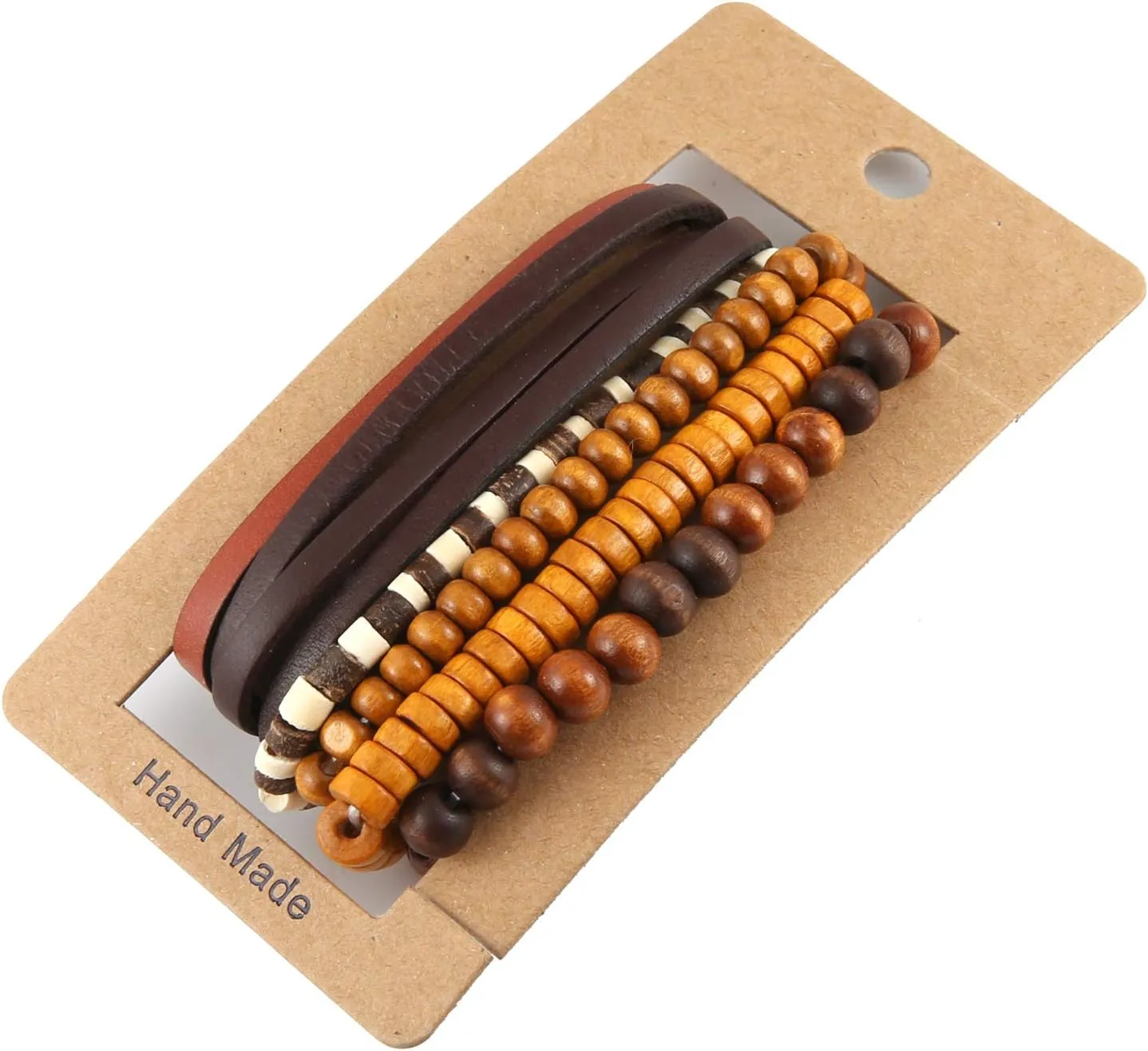 STWTR Mix 4 Wrap Bracelets Men Women, Hemp Cords Wood Beads Ethnic Tribal Bracelets, Leather Wristbands