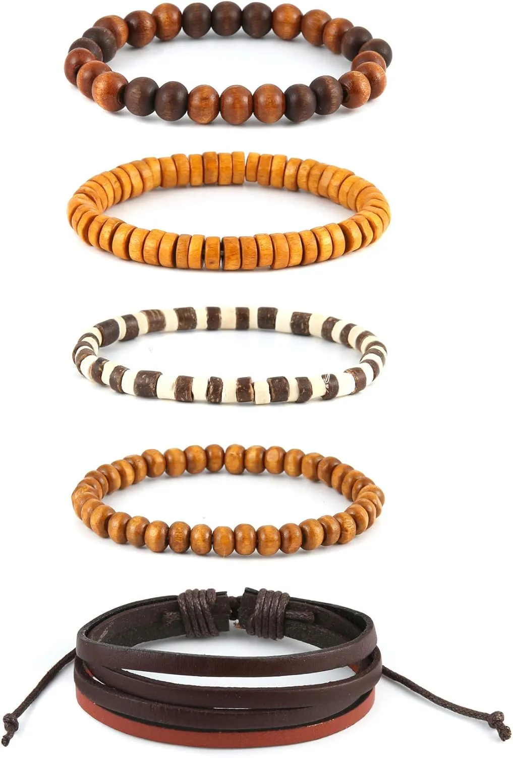STWTR Mix 4 Wrap Bracelets Men Women, Hemp Cords Wood Beads Ethnic Tribal Bracelets, Leather Wristbands