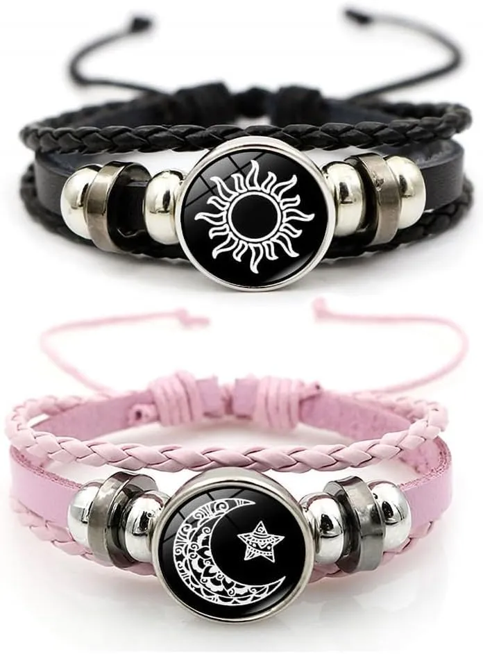 Sun And Moon Couples Friendship Matching Love Bracelets Leather Y2k Spirilet Glow In The Dark Bracelets 2PCS