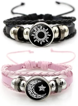 Sun And Moon Couples Friendship Matching Love Bracelets Leather Y2k Spirilet Glow In The Dark Bracelets 2PCS