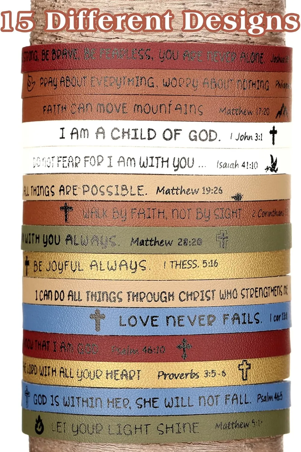 Sureio 15 Pcs Christian Bracelets for Women Men Inspirational Leather Bible Verse God Faith Scripture Friendship Bracelets