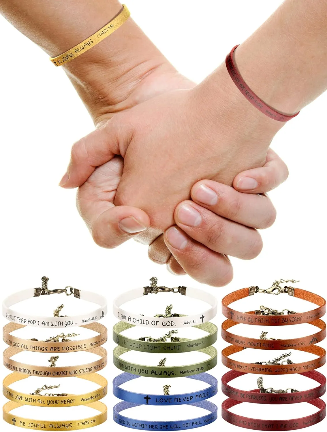 Sureio 15 Pcs Christian Bracelets for Women Men Inspirational Leather Bible Verse God Faith Scripture Friendship Bracelets