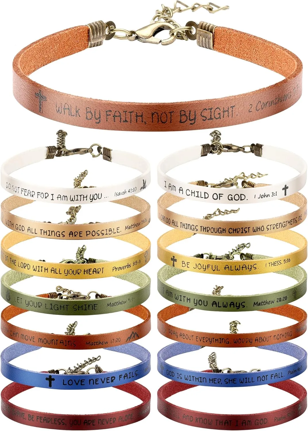 Sureio 15 Pcs Christian Bracelets for Women Men Inspirational Leather Bible Verse God Faith Scripture Friendship Bracelets