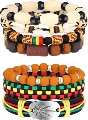 Sureio 7 Pcs African Beaded Bracelet Adjustable Juneteenth Jamaica Jewelry Multi Layer Ethnic Tribal Braided Bracelet Men