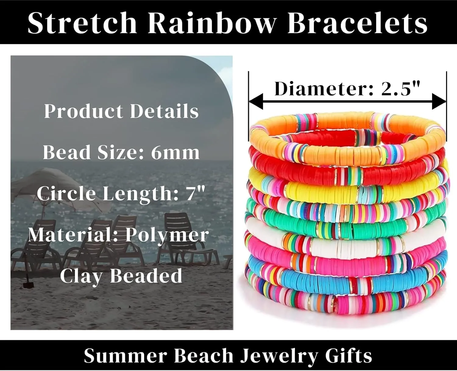 Surfer Heishi Clay Bead Bracelet for Women Stackable Stretch Friendship Bracelet Bohemian Boho Summer Beach Jewelry