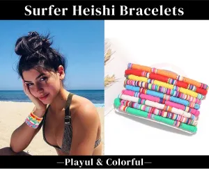 Surfer Heishi Clay Bead Bracelet for Women Stackable Stretch Friendship Bracelet Bohemian Boho Summer Beach Jewelry