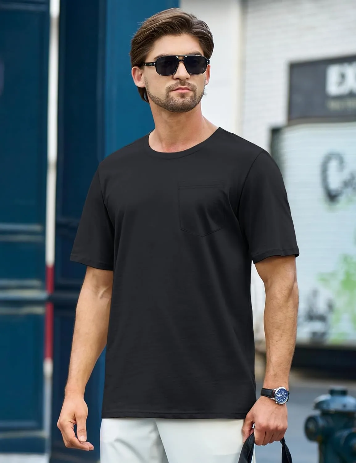 TACVASEN Men's Pocket T Shirts Cotton Short Sleeve Shirt Moisture Wicking Tee Shirt Crew Neck Lightweight Summer Tops