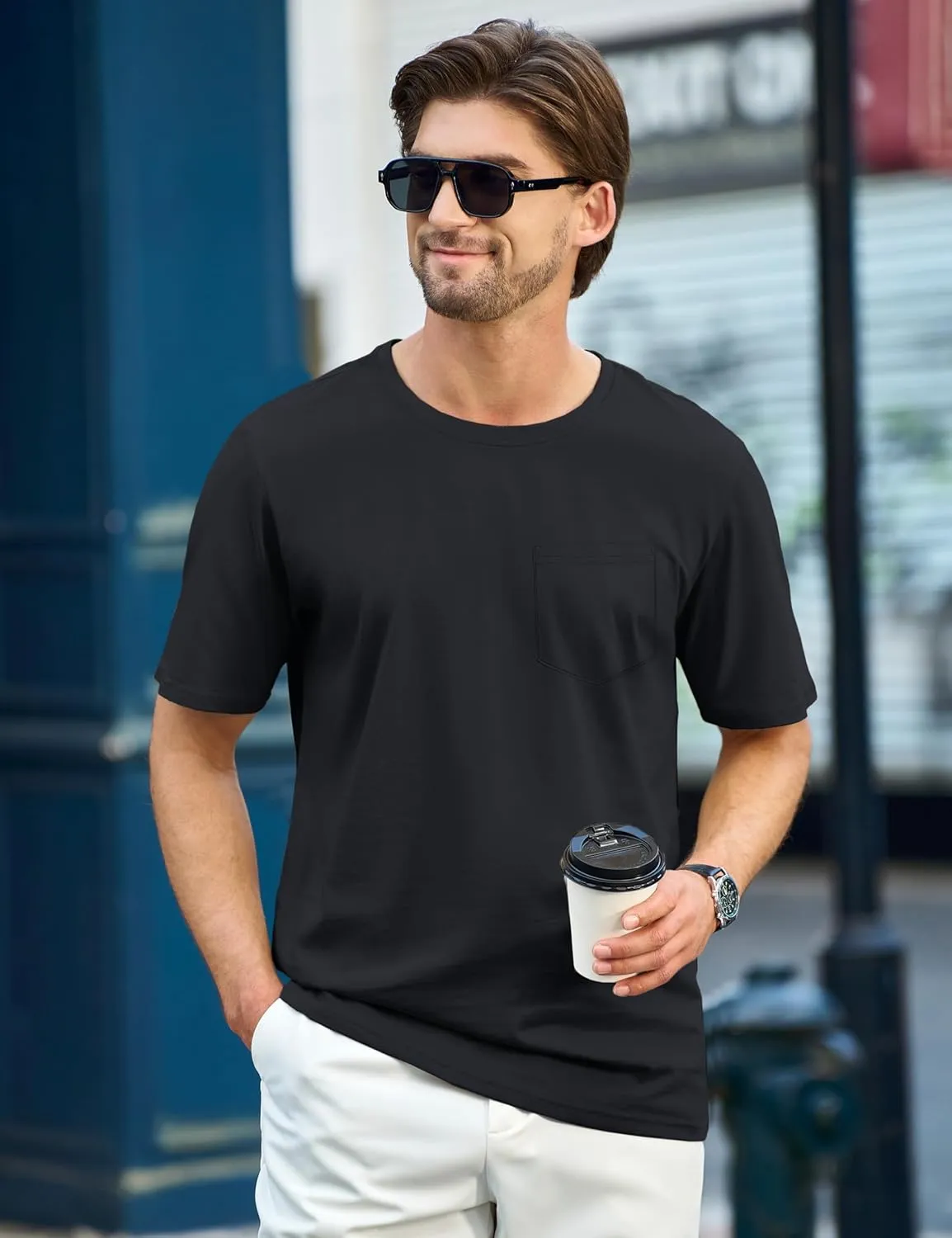 TACVASEN Men's Pocket T Shirts Cotton Short Sleeve Shirt Moisture Wicking Tee Shirt Crew Neck Lightweight Summer Tops