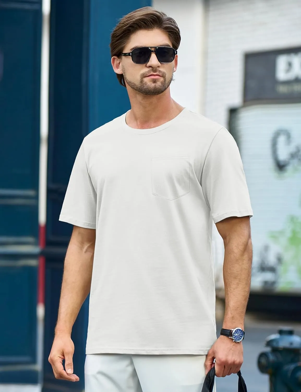 TACVASEN Men's Pocket T Shirts Cotton Short Sleeve Shirt Moisture Wicking Tee Shirt Crew Neck Lightweight Summer Tops
