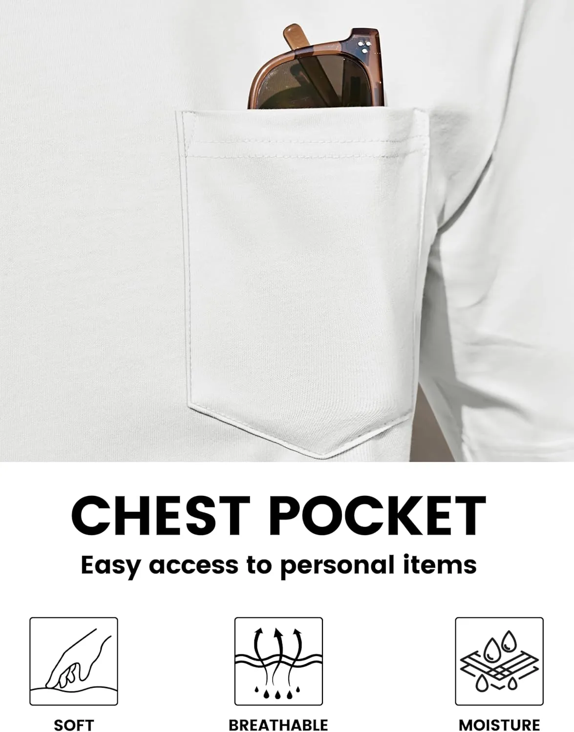 TACVASEN Men's Pocket T Shirts Cotton Short Sleeve Shirt Moisture Wicking Tee Shirt Crew Neck Lightweight Summer Tops