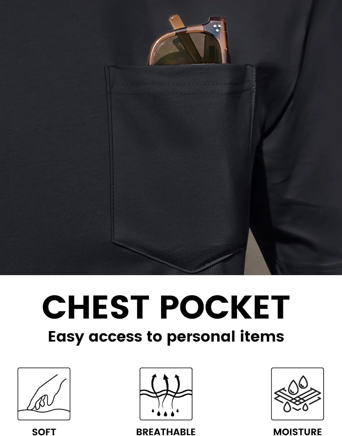 TACVASEN Men's Pocket T Shirts Cotton Short Sleeve Shirt Moisture Wicking Tee Shirt Crew Neck Lightweight Summer Tops